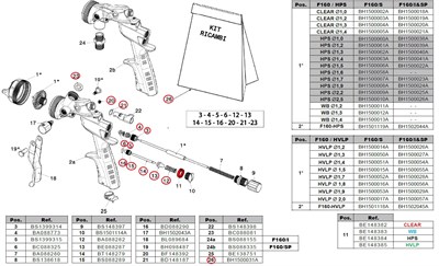 ANI Ремонтный набор для краскопультов F-160 (прокладки и подвижные части, 12 элементов) - фото 6134